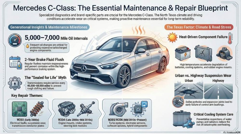 Expert Mercedes C-klass reparationer i Dallas och Plano – pålitlig service och originaldelar 